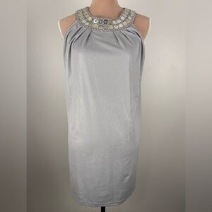 Embellished Silver Sleeveless Shift Blouse
